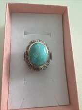 Sterling Silver & Turquoise Marcasite Ring Size N