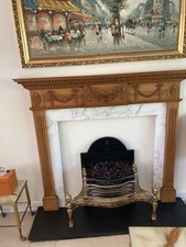 Bespoke Beautifully Carved Pine Fire Surround Mantelpiece With Marble