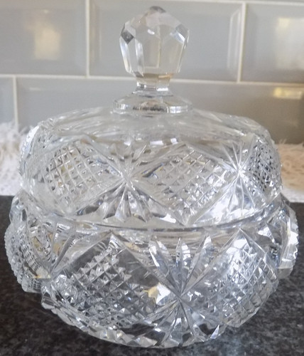 Pressed glass jar pot lidded - pressed,