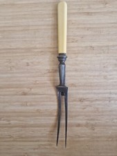 Vintage Stainless Carving Meat Fork with Cream Handle & Safety Guard 