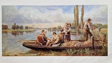 Crossing the Ferry - M B Foster Antique Painting Print 48 cm x 81 cm 1985
