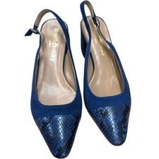 Russell & Bromley Slingback Block Heel Blue Leather Shoes UK 6 4187