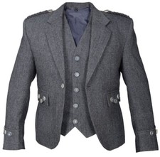 Men’s Argyle Charcoal Grey tweed Wool Highland Scottish wedding kilt jacket