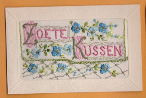 Embroidered silk postcard - embroidered,