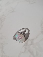 Synthetic Fire Opal Statement Ring Size R.5 Stamped 925 Sterling Silver