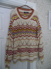 Crochet knit jumper multi cream glitter rust Size xl 18/20 boho hippy autumn NEW