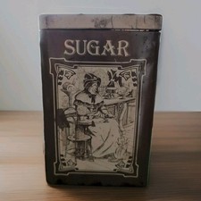 English Sugar Box, Lithographed Sheet, Sepia Decor, Art Nouveau, SUGAR TIN RARE