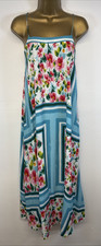 Zara Dress Blue Stripe Floral Maxi Strappy Boho Floaty Summer Beach S UK 10/12