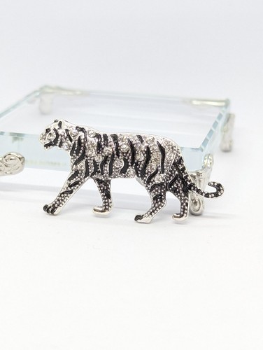 Silver tone tiger brooch pin - tone,