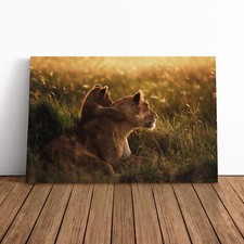 Lion Lioness With Cub Canvas
