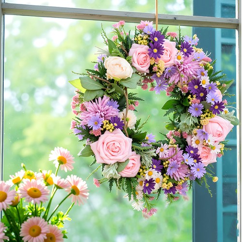 Artificial wreath light purple - artificial,