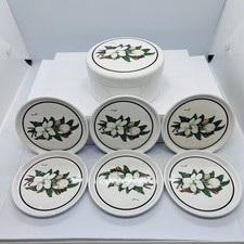 Coaster Set of 6 Round Melamine Magnolia Coasters W Lidded Holder Maria Ryan D87