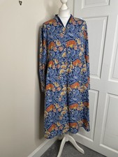 Gudrun Sjoden Blue Orange Floral Dress Button Front Pockets Casual Boho Art 