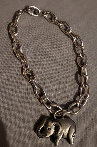 Silver curb chain elephant - chain,