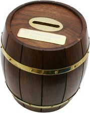 Personalised Money Barrel With Coin Slot Large Rosewood & Brass - Free Engraving