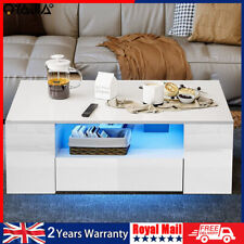 LED Coffee Table Wooden 2 Drawer Storage High Gloss Modern Living Room Furniture