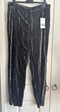 Zara Crushed Velvet Stripe Trousers Size XXL 18 NWT