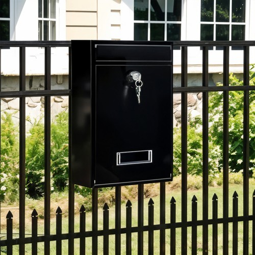 Black iron wall mailbox - black, 8.5"