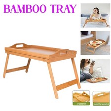 BAMBOO WOODEN LAP SERVING TRAY WITH FOLDING LEG BREAKFAST FOOD TRAY TABLE