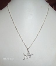 Origami Crane Pendant 20" Silver Plated Chain Necklace in Gift Bag