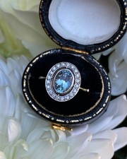 Art Deco Aquamarine and Diamond Ring Platinum 0.20ct + 1.0ct