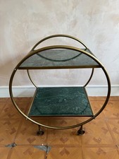 Green marble and metal round drinks trolly / drinks cart