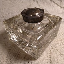 Edwardian Silver Mounted Cut Glass Inkwell Henry Matthews Birmingham 1903? Chip