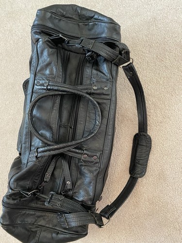 Black leather duffle travel - duffle,