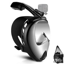 Odoland Snorkel Mask Full Face, 180°view  Anti-fog, Anti-leak Silver Small