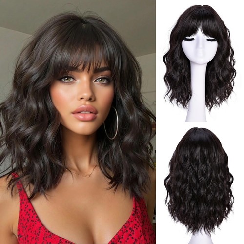 Short wavy wig with bangs - short,