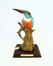 Large Leonardo Collection Ceramic Kingfisher Figurine On Wooden Base