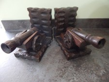 2 Vintage x wooden carved Naval/Napoleonic cannon book ends