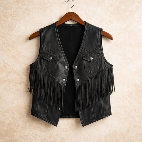 Men black leather fringe - black,