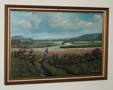 DONALD AYRES (b.1936) Large Hunting Oil Painting Huntsmen & Hounds by Riverside