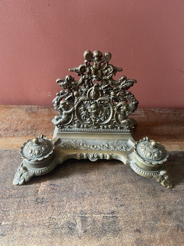 Antique victorian brass desk - victorian,