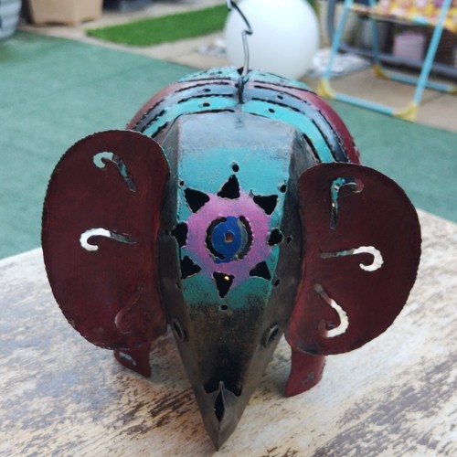 Hanging painted metal elephant - painted,