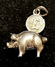 Vintage Sterling Silver Bracelet Charm PIGGY BANK WITH MOVING COIN 3.22g