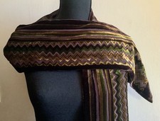 Brown Velvet Silk Blend Scarf Brown Gold Green Geometric Pattern M & Co 70”