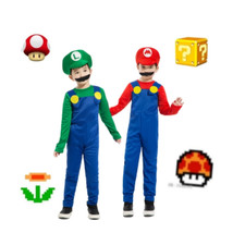 Kids Boys Girls Super Mario Luigi Plumber Bros Fancy Dress Party Outfits Costume