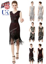 1920s Lady Flapper V-neck Gatsby Fringed Sequins Roaring Cocktail Dress-FV