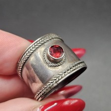Vintage Silver Garnet Etruscan Revival Ring Sz R 3.4g