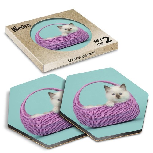 Hexagon mdf coaster white - white, blue