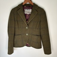 Joules Elizabeth Tweed Jacket Womens 8 Green Check Wool Country Hacking Blazer
