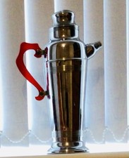 Cocktail Shaker Vintage 1920s 1930s Art Deco Stainless Chrome Bakelite Handle