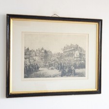 Antique Victorian Etching by Charles Cattermole of 17th Century Preston Guild