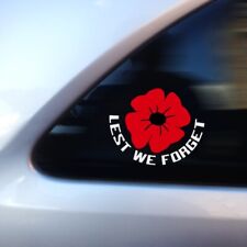 Lest We Forget Car Sticker Decal, Remembrance Memorial Poppy, Vinyl, Van Caravan