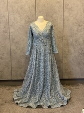 South Asian Style Wedding Guest Dress Light Blue Fully Embroidered