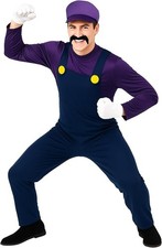 Adult Super Mario Brothers Waluigi Costume Men`s Purple Plumber Fancy Dress Hat