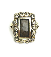 Georgian Memorial Mourning Locket Ring 9ct Gold & Silver Antique Ring - Size M