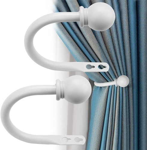 White metal curtain holdbacks - white,